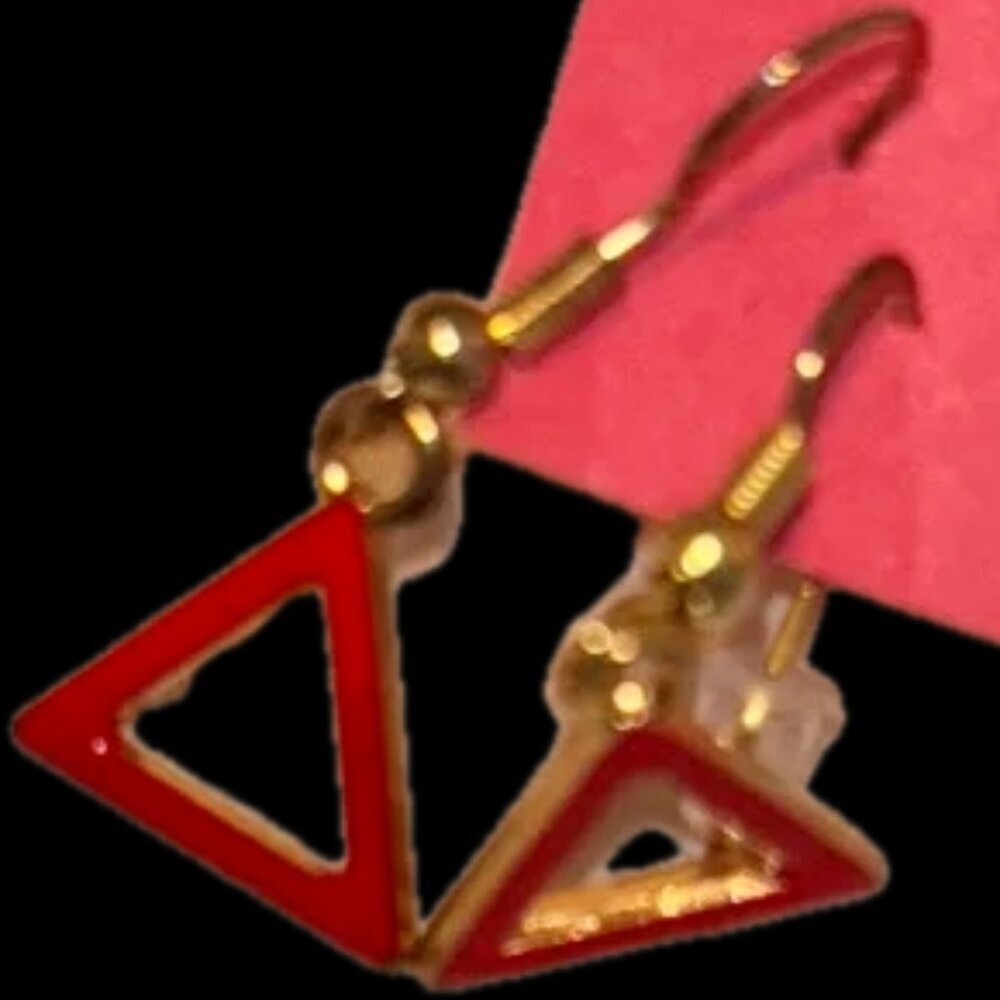 Neiman Marcus Red and Gold Geometric Earrings nwot